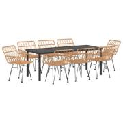 vidaXL 9-delat Trädgårdsdining Set Brun Poly Rattan