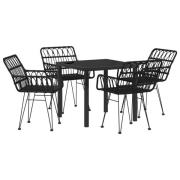 vidaXL 5-delat trädgårdsdiabord set svart poly rattan