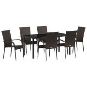 vidaXL 7-delat Trädgårdsmöbelset Brun Poly Rattan