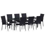 vidaXL 5-delars trädgårdsset svart poly rattan