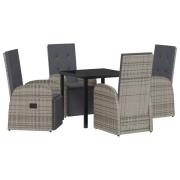 vidaXL 5-delad Trädgårdsmatsats med Kuddar Grå Poly Rattan