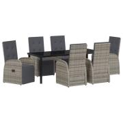 vidaXL 7-delars Trädgårdsdining Set med Kuddar Grå Poly Rattan