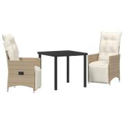 vidaXL 3-delat Trädgårdsdining Set med Kuddar Beige Poly Rattan