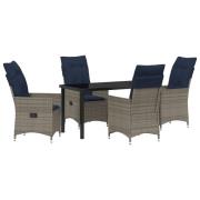 vidaXL 5-delars trädgårdsbord med dynor grå poly rattan, vidaXL trädgå...