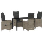 vidaXL 5 Delars Trädgårds Dining Set med Kuddar Grå Poly Rattan