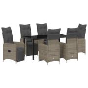 vidaXL 7-delars trädgårds matbord set med dynor beige poly rattan