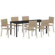 vidaXL 7-delat Trädgårds dining set Beige Konstrotting