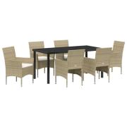 vidaXL 7-delars trädgårdsset Beige Poly Rattan