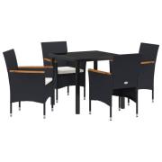 vidaXL 5-delars Trädgårdsmatsalsset Svart Poly Rattan