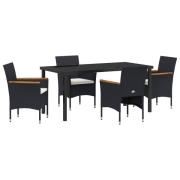 vidaXL 5-delat trädgårdsmatsalsset svart poly rattan