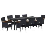vidaXL 9-delat trädgårdsdining-set svart poly rotting