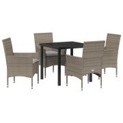 vidaXL 5 Delars Trädgårds Matset med Kuddar Grå Poly Rattan, vidaXL Tr...