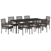 vidaXL 9-delars trädgårdsdining-set med kuddar brun poly-rattan