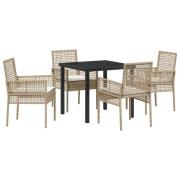 vidaXL 5-delat trädgårdsdining set med kuddar beige poly rotting