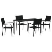 vidaXL 5-delars trädgårdsdining set svart polyrotting