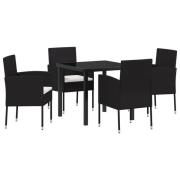 vidaXL 5-delat trädgårds matset med kuddar svart poly rattan
