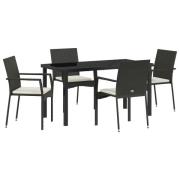 vidaXL 5 Delars Trädgårdsdining Set med Kuddar Svart Poly Rattan