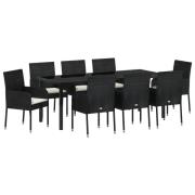 vidaXL 9-delat set med trädgårdsmöbler och kuddar Svart Poly Rattan