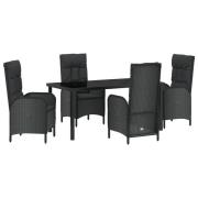 vidaXL 5-delad Trädgård Matsalsset Svart Poly Rattan