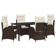 vidaXL 5-delat trädgårdsdining-set med kuddar Brun Poly Rattan
