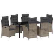 vidaXL 7-delat trädgårdsmöbelset med Kuddar Grå Poly Rattan
