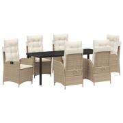 vidaXL 7-delat Trädgårdsdining Set med Kuddar Beige Poly Rattan