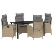 vidaXL 5-delat trädgårdsdining set med kuddar beige Poly Rattan