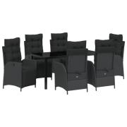 vidaXL 7-delat trädgårdsdining-set svart poly rattan