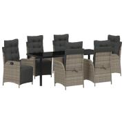 vidaXL 7-dels Trädgårdsmatbord Set Grå Poly Rattan