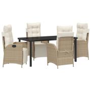 vidaXL 5 Delars Trädgårdsmatbordset Beige Poly Rattan