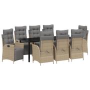 vidaXL 9 Delars Trädgårdsdining Set Beige Poly Rattan