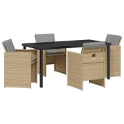 vidaXL 5 stycken Trädgårdsdining Set med Kuddar Beige Poly Rattan, vid...