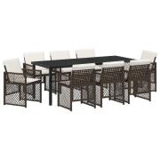 vidaXL 9-delad Trädgårdsmatsal med Kuddar Brun Poly Rattan, vidaXL Trä...