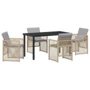 vidaXL 5-delat Trädgårdsdining-set med kuddar Beige Poly Rattan, vidaX...