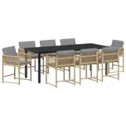 vidaXL 9 Delars Trädgårds Matset med Kuddar Beige Poly Rattan