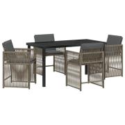vidaXL 5-delat Trädgårdsset med kuddar Grå Poly Rattan