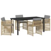 vidaXL 5-delars trädgårdsmatsal med kuddar beige poly-konstrotting