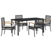 vidaXL 5-delat Trädgårdsserveringsset med Kuddar Svart Poly Rattan
