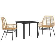 vidaXL 3-delat Trädgårdsmatsbordset Brun Poly Rattan