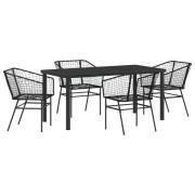 vidaXL 5-delars trädgårds matsalsset Svart Poly Rattan