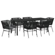 vidaXL 7-delat Trädgårdsdining set med kuddar Svart Poly Rattan