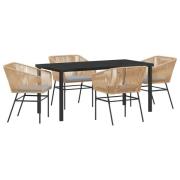 vidaXL 5-delat trädgårdsmatbord med kuddar Brun Poly Rattan
