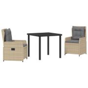 vidaXL 3-delars trädgårdsmatsal Beige Poly Rattan, vidaXL Trädgårdsbor...