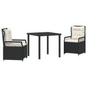 vidaXL 3-delat trädgårdsset Svart Poly Rattan