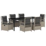vidaXL 7 delar trädgårdsmatbord set ljusgrå poly rattan