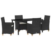 vidaXL 5-dels Trädgårdsdining Set med Dynor Svart Poly Rattan