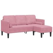 vidaXL 3-sitssoffa med chaise L-formad ljusrosa 160 cm sammet