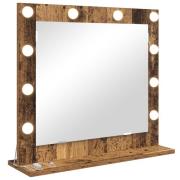 vidaXL Sminkspegel med LED-lampor Gammalt trä 60x55x18 cm