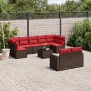 vidaXL Loungegrupp 10 delar med brun dynor konstrotting