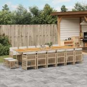 vidaXL Matgrupp för trädgården med dynor 17 delar beige konstrotting